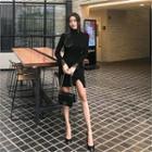 Mock-neck Lace-trim Knit Dress