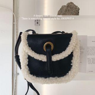 Fleece-trim Flap Crossbody Bag