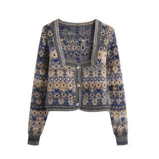 Square-neck Floral Cropped Cardigan