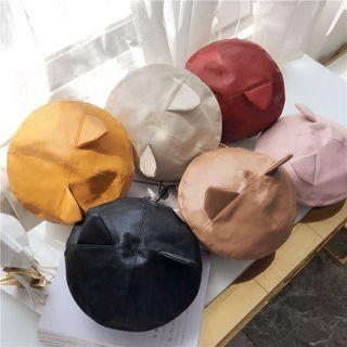 Cat Ear Faux Leather Beret