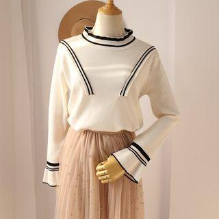 Mock-neck Striped Trim Sweater