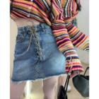 Frayed Lace-up Denim Skirt