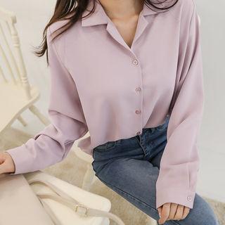 Notched-collar Plain Crepe Shirt