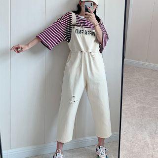 Lettering Print Denim Dungaree Pants