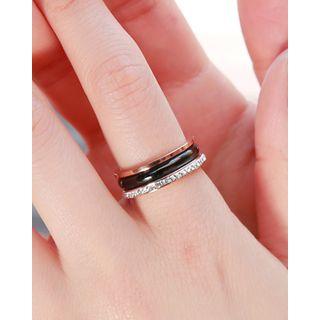 Rhinestone Trim Stainless Steel Ring