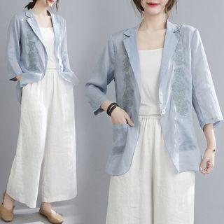 3/4-sleeve Embroidered Light Blazer