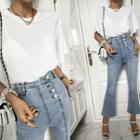 Slit-trim Ruffled Sleeve Top