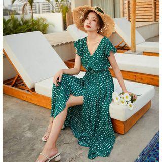 Dotted Open-back Maxi A-line Dress