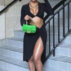 Set: Deep V-neck Crop Top + Slit Skirt