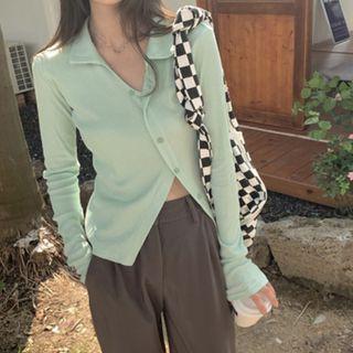 Collared Asymmetrical Button-up Knit Top