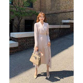 Shawl-collar Maxi Pleat Dress