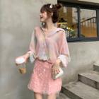 Long-sleeve Tie-dye Shirt / Sequin Mini A-line Skirt