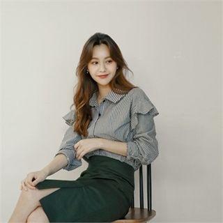 Ruffle-trim Stripe Shirt