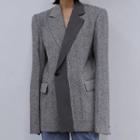 Long-sleeve Color Block Blazer As Shown In Figure - One Size
