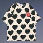 Heart Pattern Print Elbow-sleeve T-shirt