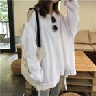 Plain Off-shoulder Loose-fit Pullover White - One Size