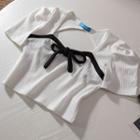 Short-sleeve Cutout Ribbed T-shirt White - One Size