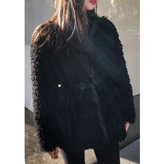 Faux Fur Jacket With Sash