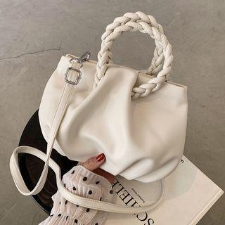 Woven Top Handle Shirred Crossbody Bag