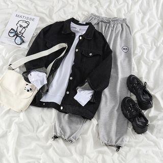 Denim Shirt Jacket / Lettering Sweatpants