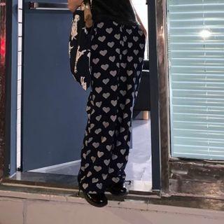High-waist Heart Print Drawstring Sports Pants