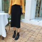 Split Hem Midi H-line Knit Skirt Black - One Size