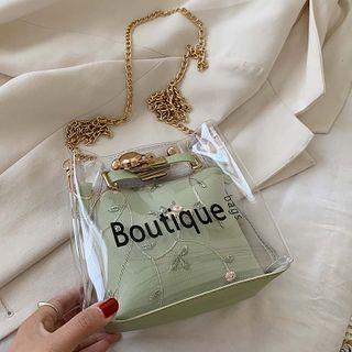 Set: Transparent Chain Crossbody Bag + Embroidered Pouch