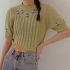 Short-sleeve Embroidered Knit Crop Top