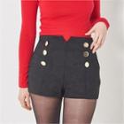 Metallic-button Zip-side Shorts
