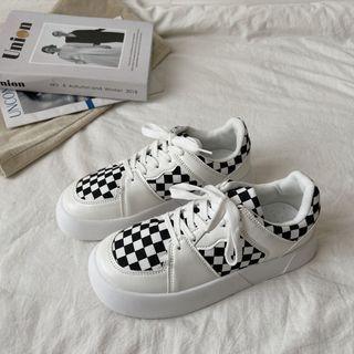 Checkered Lace Up Platform Sneakers