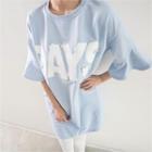Ruffle-cuff Embellished Lettering Pullover Dress