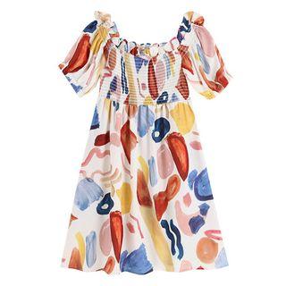 Short-sleeve All Over Print A-line Dress