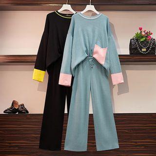 Set: Color Knit Pullover + Crop Wide Leg Pants