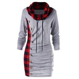 Plaid Panel Hooded Mini Sheath Dress