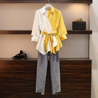 Long-sleeve Paneled Shirt / Skinny Jeans