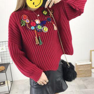 Embellished Wave Hem Sweater
