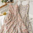 Sleeveless Slit-front Floral Midi Dress