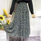 Elastic-waist Floral Print Chiffon Skirt