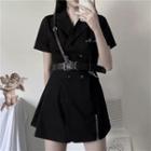 Plain Short-sleeve Double-breasted Romper