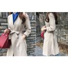 Collarless Linen Blend Trench Coat With Sash