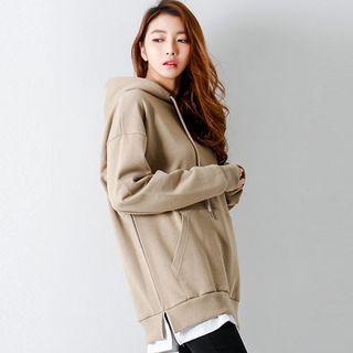 Hood Kangaroo-pocket Layered-hem Pullover