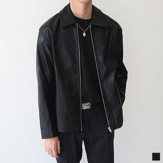 Zip-up Loose-fit Pleather Jacket
