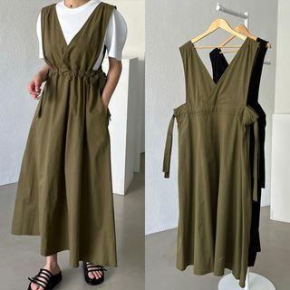 Sleeveless Tie-waist Overall Dress