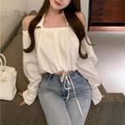 Cold-shoulder Collared Cropped Blouse White - One Size