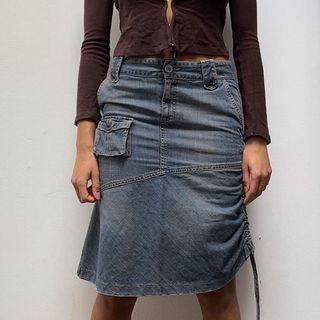 High Waist Paneled Denim Midi Skirt