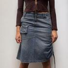 High Waist Paneled Denim Midi Skirt