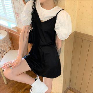 Short-sleeve Blouse / Spaghetti Strap Mini Sheath Dress