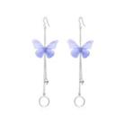 925 Sterling Silver Elegant Sweet And Romantic Blue Lace Butterfly Long Tassel Earrings With Pearl Silver - One Size