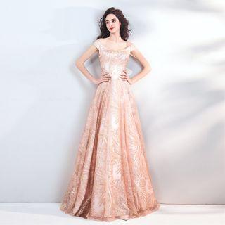 Glittered Off-shoulder Evening Gown