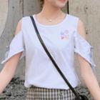 Printed Cold-shoulder Short-sleeve T-shirt